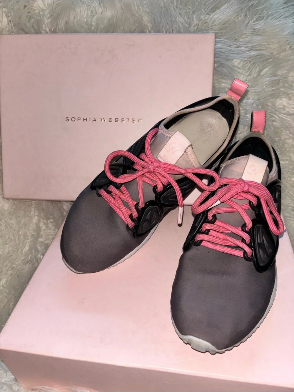Sophia Webster Pink & Gray Butterfly-Accent Knit Sneakers